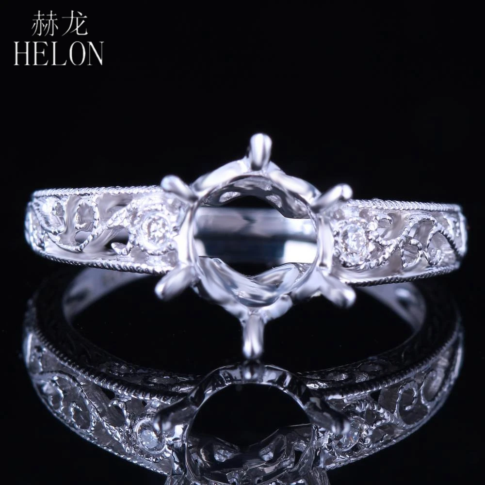 Женское Винтажное кольцо HELON однотонное из белого золота 14 к с натуральными