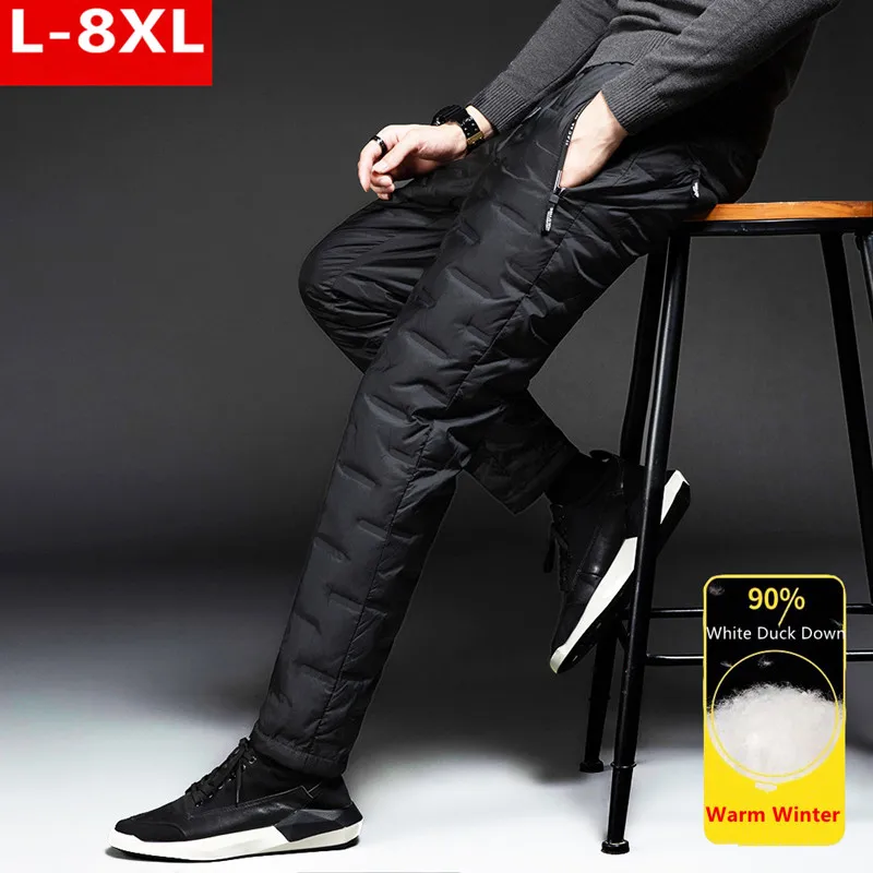 

Одежда 8XL, брюки большого размера, пуховые штаны для бега, зимние штаны на утином пуху, 6XL, мужские теплые водонепроницаемые термостойкие шта...