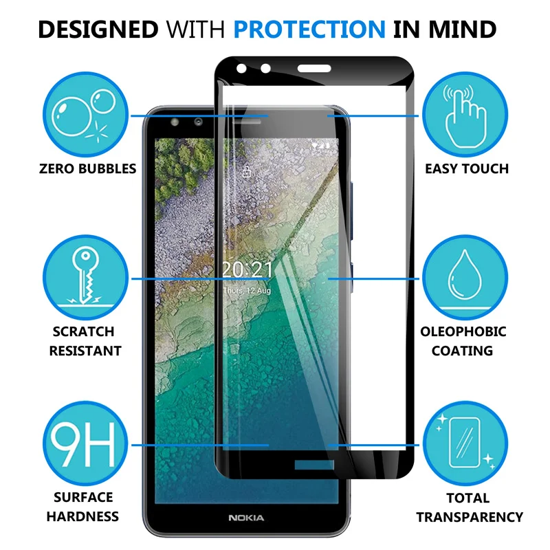 

Tempered Glass For Nokia C21 Explosion-proof Screen Protector For Nokia 2.1 6.1 7.1 8.1 X6 X71 X5 G11 5.1 3 9H Protective Film