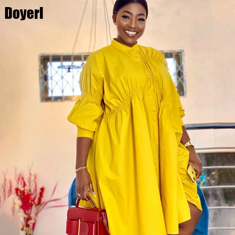 

Женское платье-рубашка на пуговицах, с рукавом-фонариком