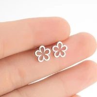 tulx stainless steel stud earring for women simple hollow mini flower earrings flora ear pin engagement jewelry drop shipping