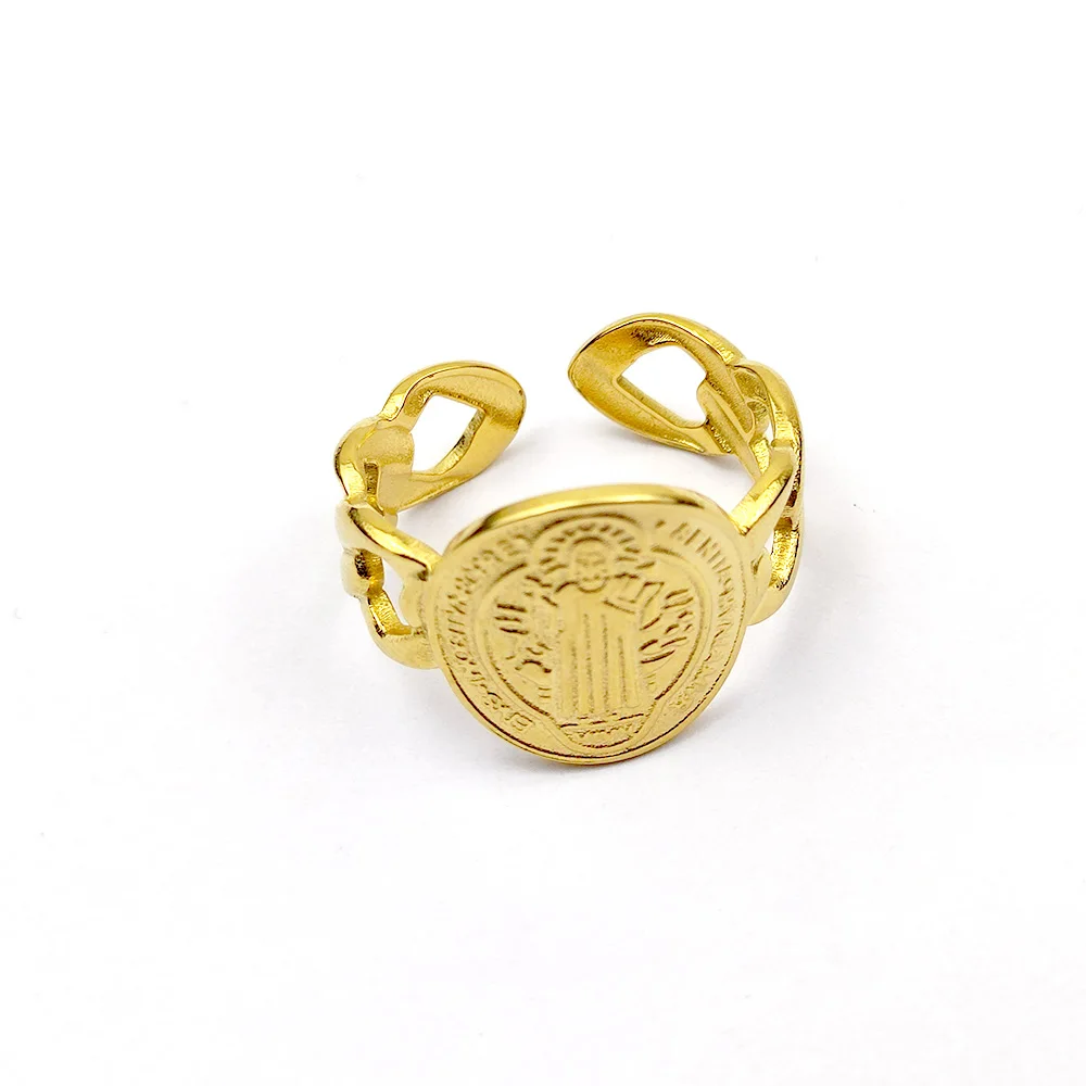 

Rings for Women Personality Round Carving Gods Portrait Stainless Steel Chain Shape Open Adjustable Rings Men Pagan Jewelry Gift
