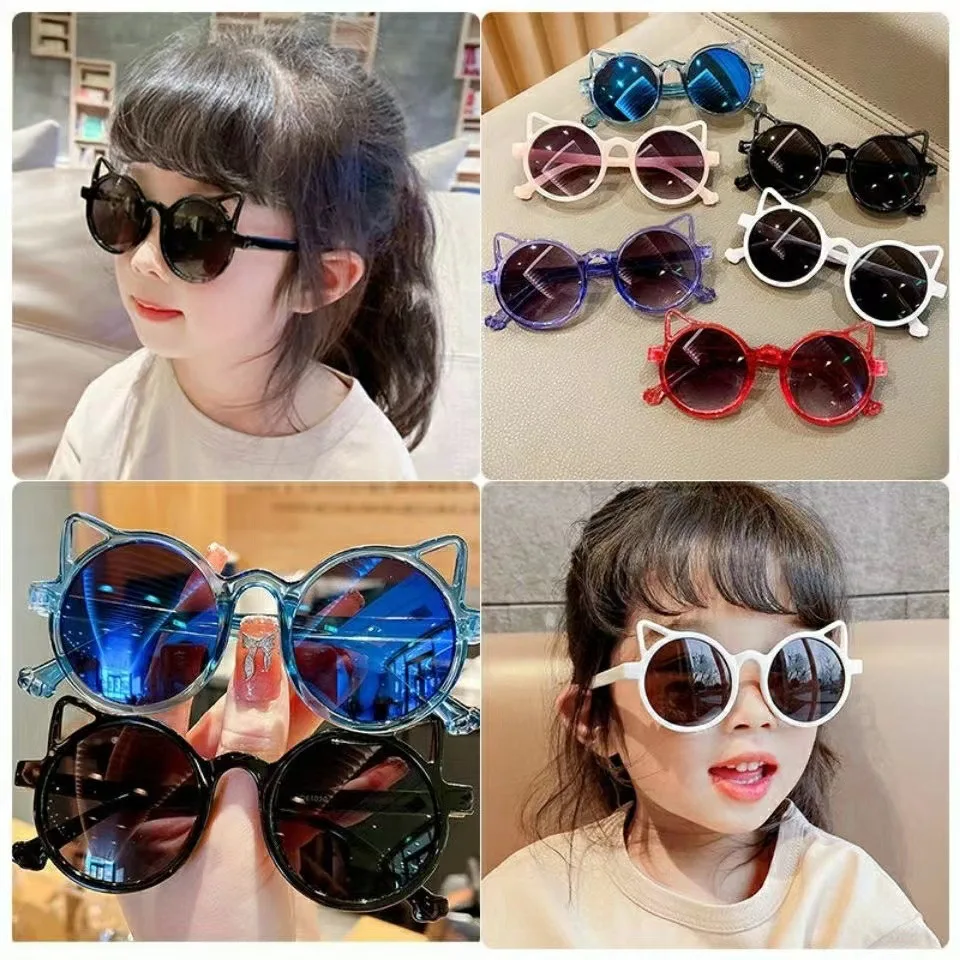 

Children's Cat Ear Sunglasses PC Round Fashion Lovely Vintage Outdoor Protection Classic Kids Boys Girls Shades Eyewear UV400