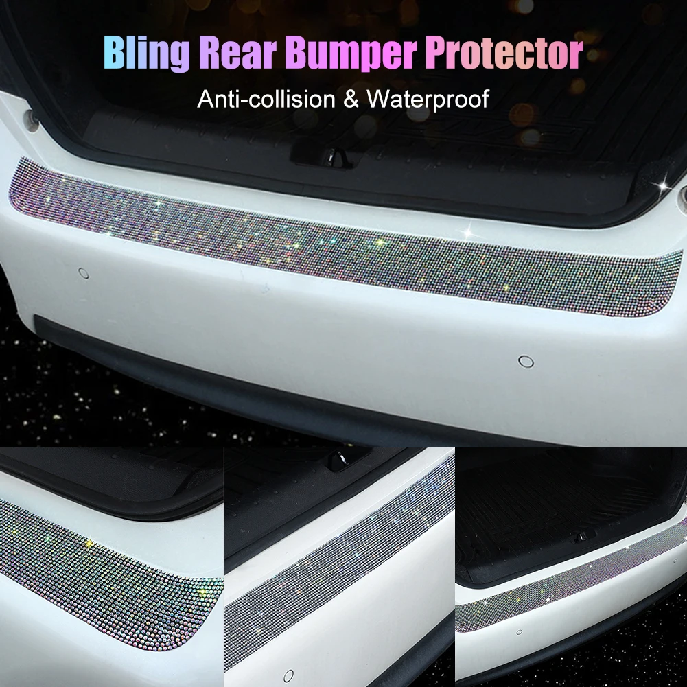 

90cm Car Rear Bumper Protector Universal Trunk Door Sill Guard Shiny Rhinestone Entry Guard Anti-Collision Bling Car Accessories