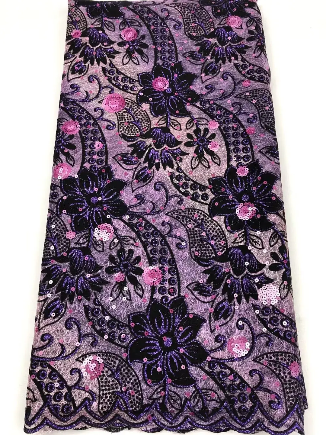 

2022 New Velvet Sequins African Lace Fabrics High Quality Embroidered Nigerian Velvet French Tulle Lace Fabric Lace Sewing