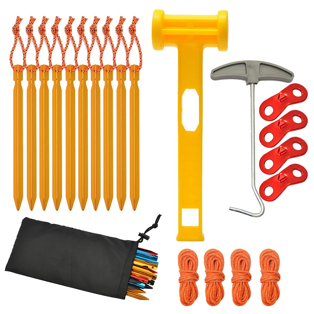 

Camping Tent Nails Ground Nail Windproof Rope Set With Camping Tent Hammer For Camping Tent Canopy