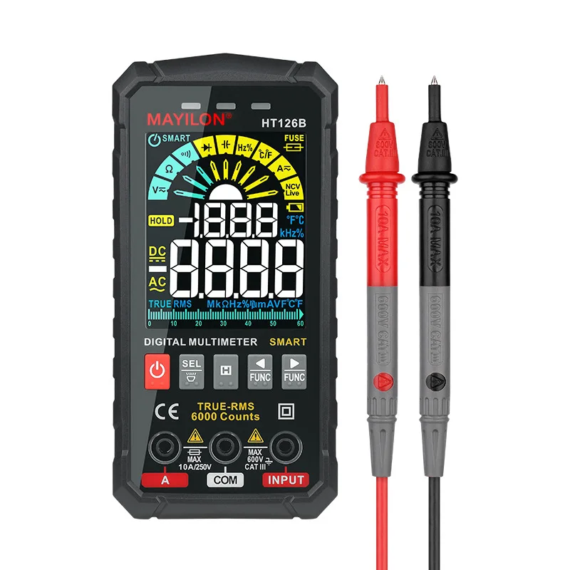 

NEW Generation 600V Digital Multimeter Ture RMS AC DC NCV Smart Multimetro Tester Ohm Capacitance Hz Voltage Meter HT126B