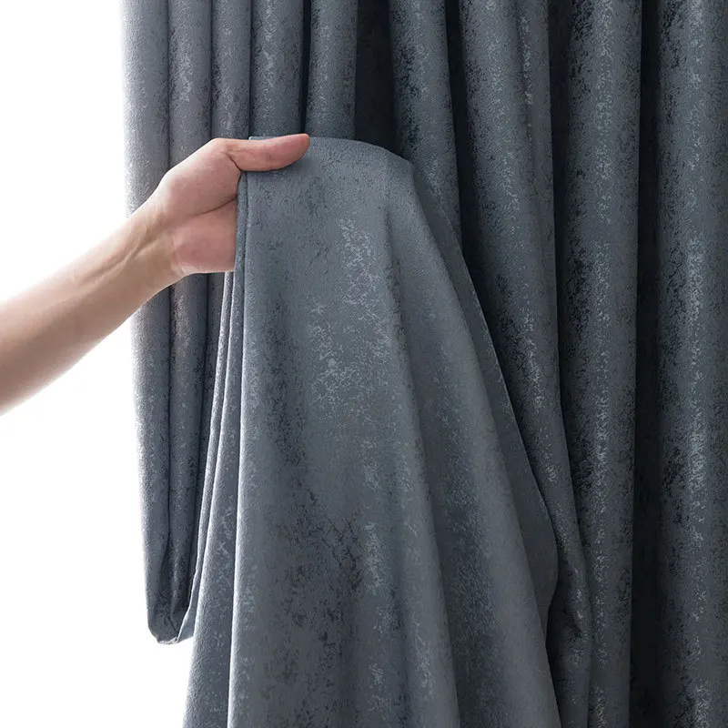 

European Modern Luxury Simple Curtains for Living Room Bedroom Solid Color Gilded Dark Jacquard High Shading Cortina Home Custom