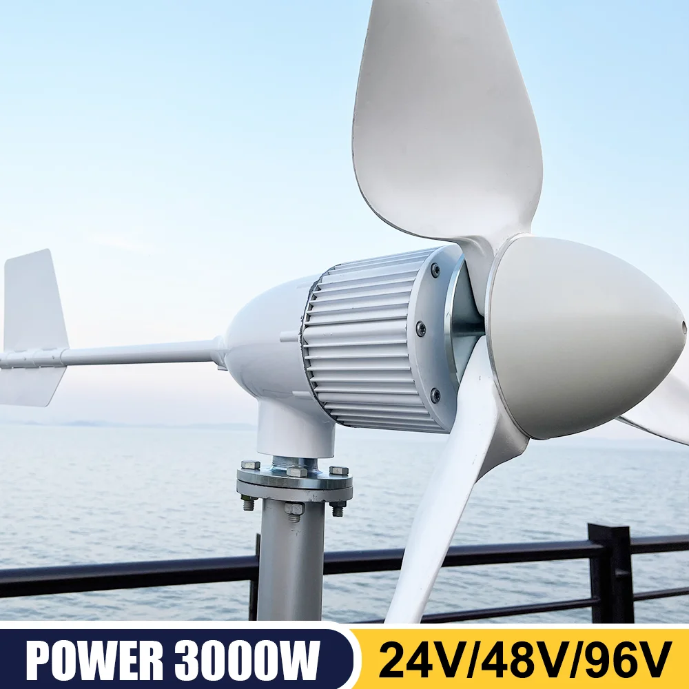 

3000W 24V 48V 96V 3 Blades Horizontal Wind Turbine Generator Windmill With MPPT Charger Controller and Off Grid Inverter System