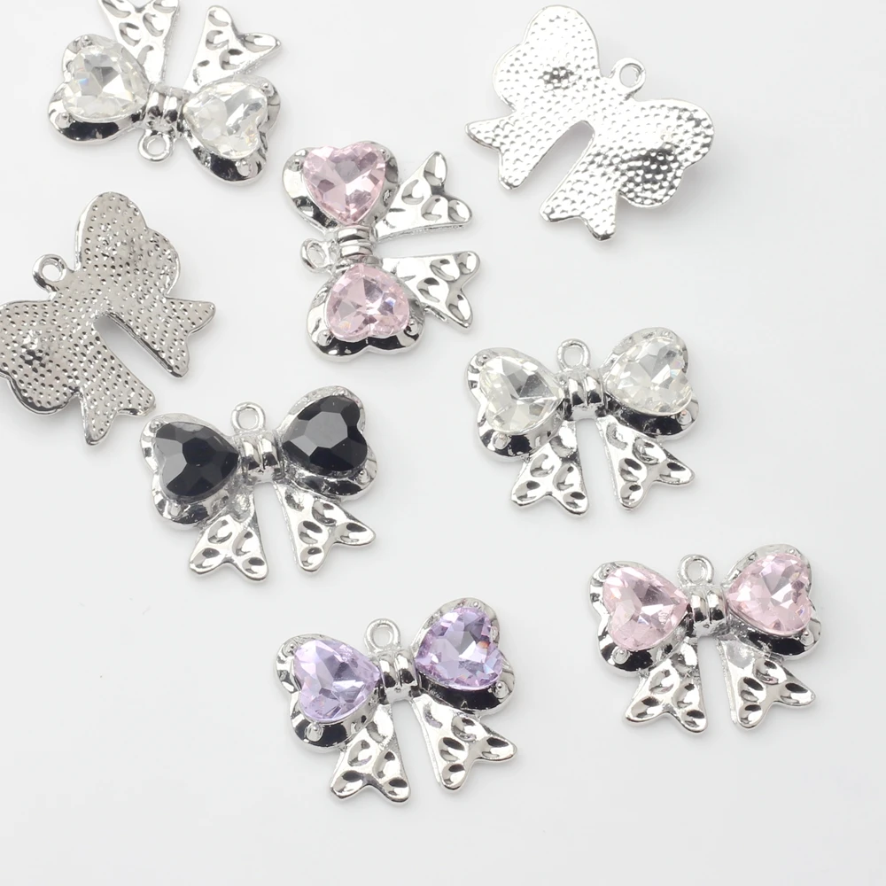 

6pcs/lot Zinc Alloy Charms Handmade Imitation Crystal Bow Tie Charms For DIY Jewelry Making Finding Accessories