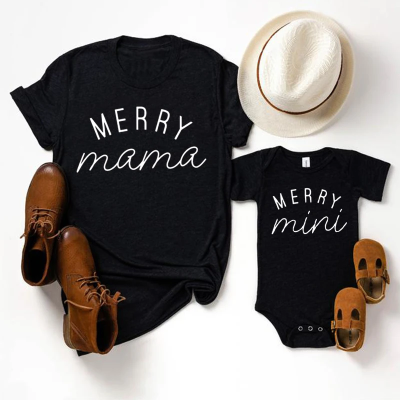 

Merry Mama and Mini Holiday Matching Shirt Mommy and Me Clothes Matching Outfits Kids Mom and Daughter Matching Clothes