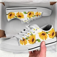 bkqu classic yellow flower sunflower printing canvas shoes women daily outdoor light sneakers black white flats for teens 2022