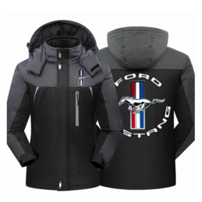 

New Winter Ford Mustang Logo Jacket Men's Clothing Fleece Waterproof Jackets Thicken Slim Fit Zippe High Quality Outwear