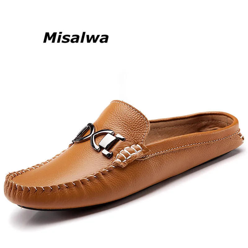 Misalwa 2022 New Summer Genuine Leather Men Shoes Luxury Brand Casual Loafers Moccasins Slip On Half Slippers Freeshipping | Обувь