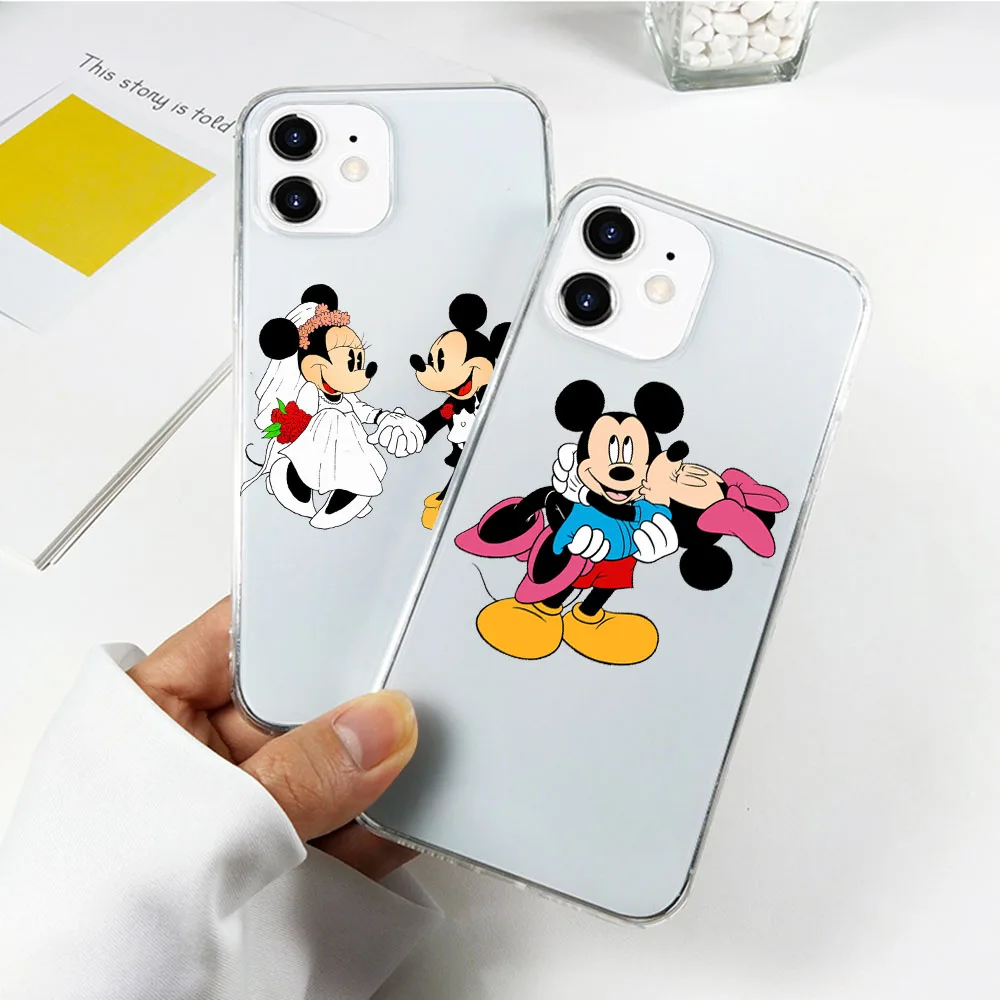 

A-6 Mickey and Minnie Transparent Cutout Soft Case for iPhone 8 7 Plus 6 6S 5 5S SE X XR XS Pro Max