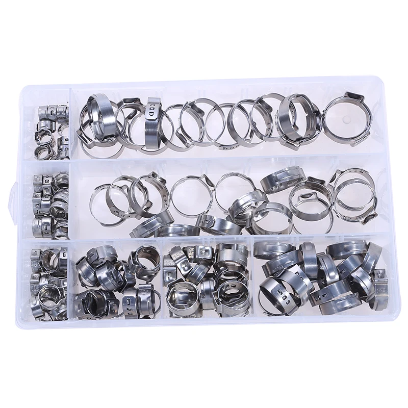 

80/120PCS/Box Multi Size 5.8mm-23.5mm Stainless Steel Hoop Clamp Hose Clamp Stainless Steel Set automotive pipes clip Fixed tool