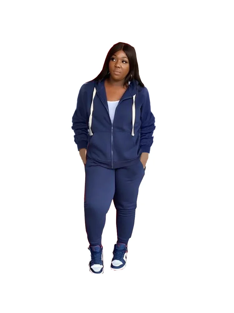 Plus Size Sets Long Sleeve Fashion Slim Solid Casual Pencil Pants Hooded Sweater Two-piece Suit 2 Piece Sets Womens Outfits