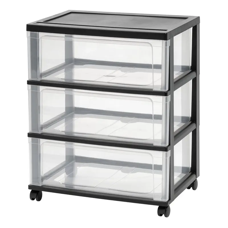 

, 3 Drawer Clear Wide Storage Tower with Casters, Black