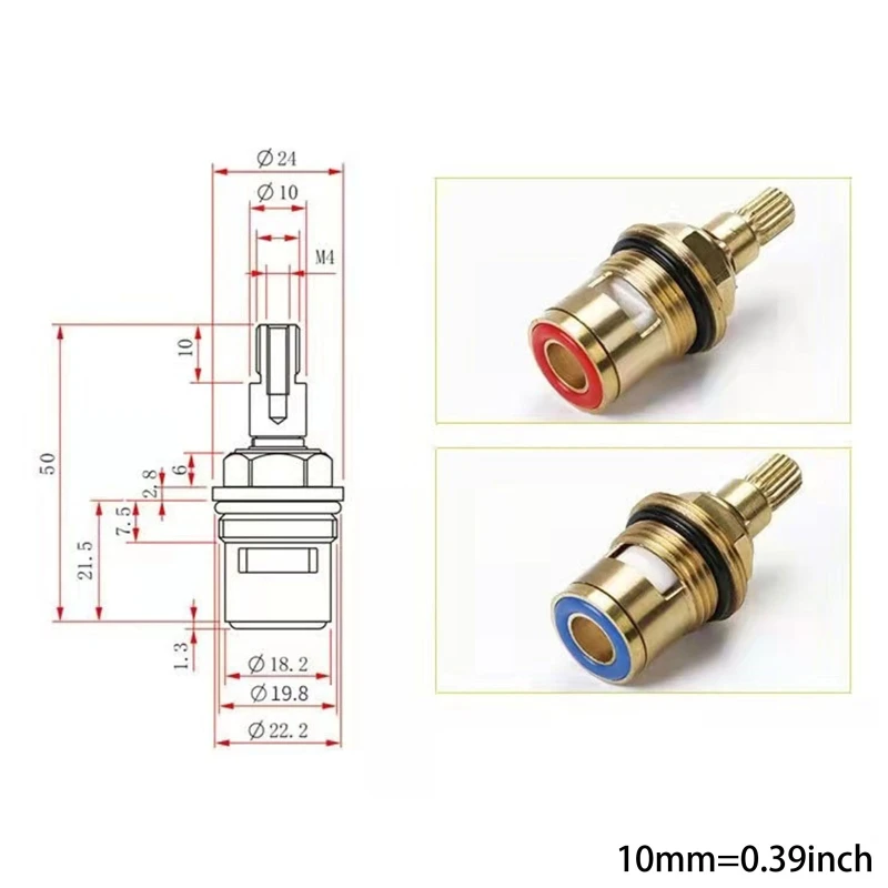 1/2" Replacement Brass Ceramic Disc Tap  Quarter Turn Cartridges Gland Insert 20 Teeth Bathroom Faucet Accessory 55KF images - 6