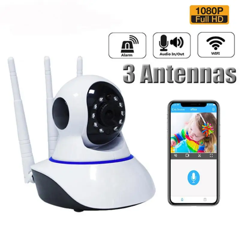 

Remote Surveillance Camera V380 Alarm Recording 360 Full Coverage Motion Detection Smart Home Wifi Ip Camera Three Antenna