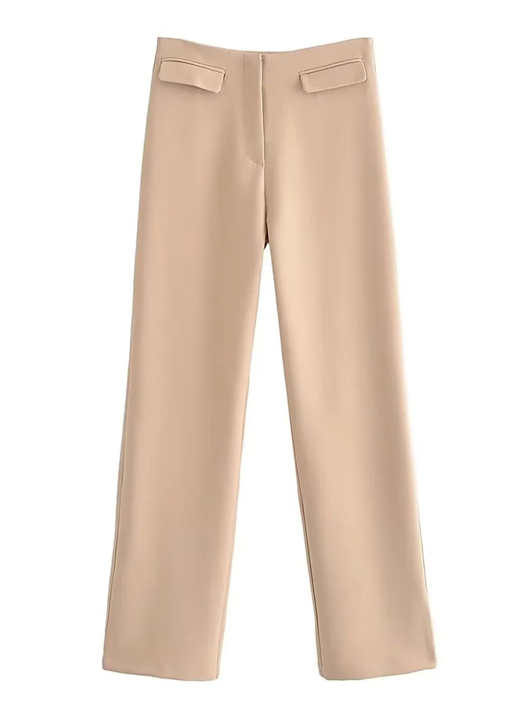 

Women 2022 Autumn New Fashion clamshell decoration High Waist Pants Vintage Zipper solid color Female Trousers Mujer