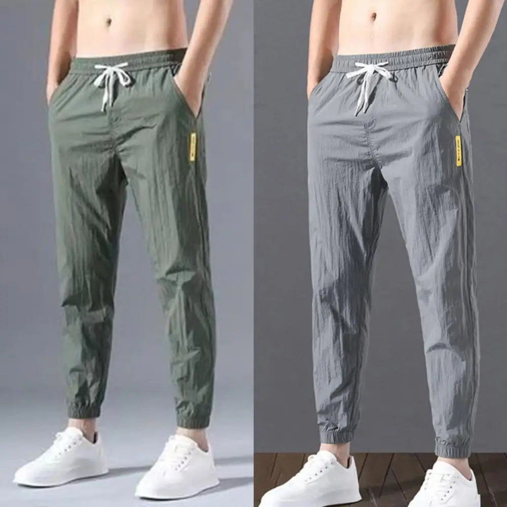 

Breathable Sweatpants Spring Mid-waisted Trousers Daily Loose Elasticity Men Everyday Life Wear Drawstring Nine-pants Cropped