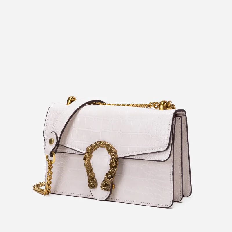 Женская сумка через плечо с квадратной цепочкой и крокодиловым узором глянцевая