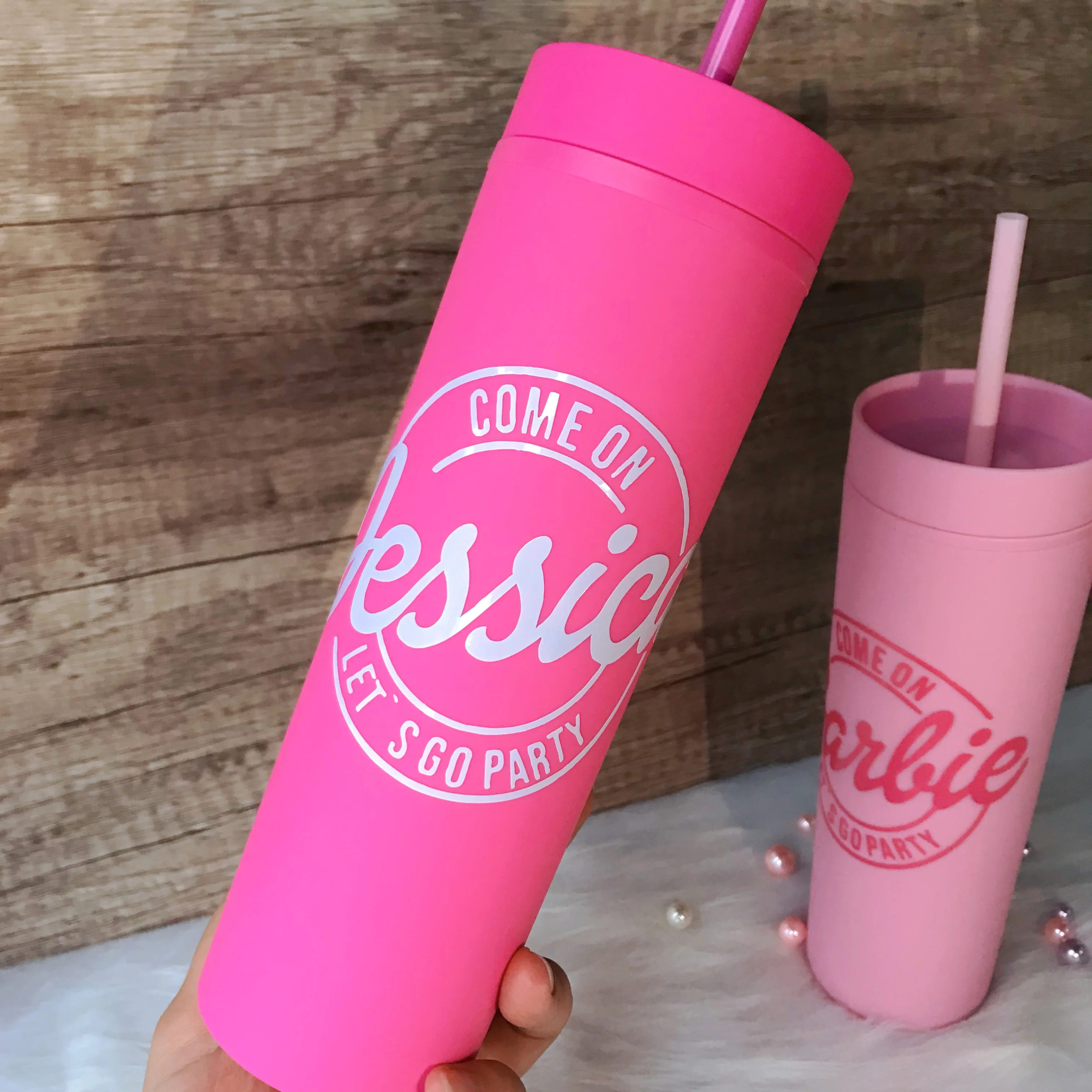 Pink Tumbler with Straw