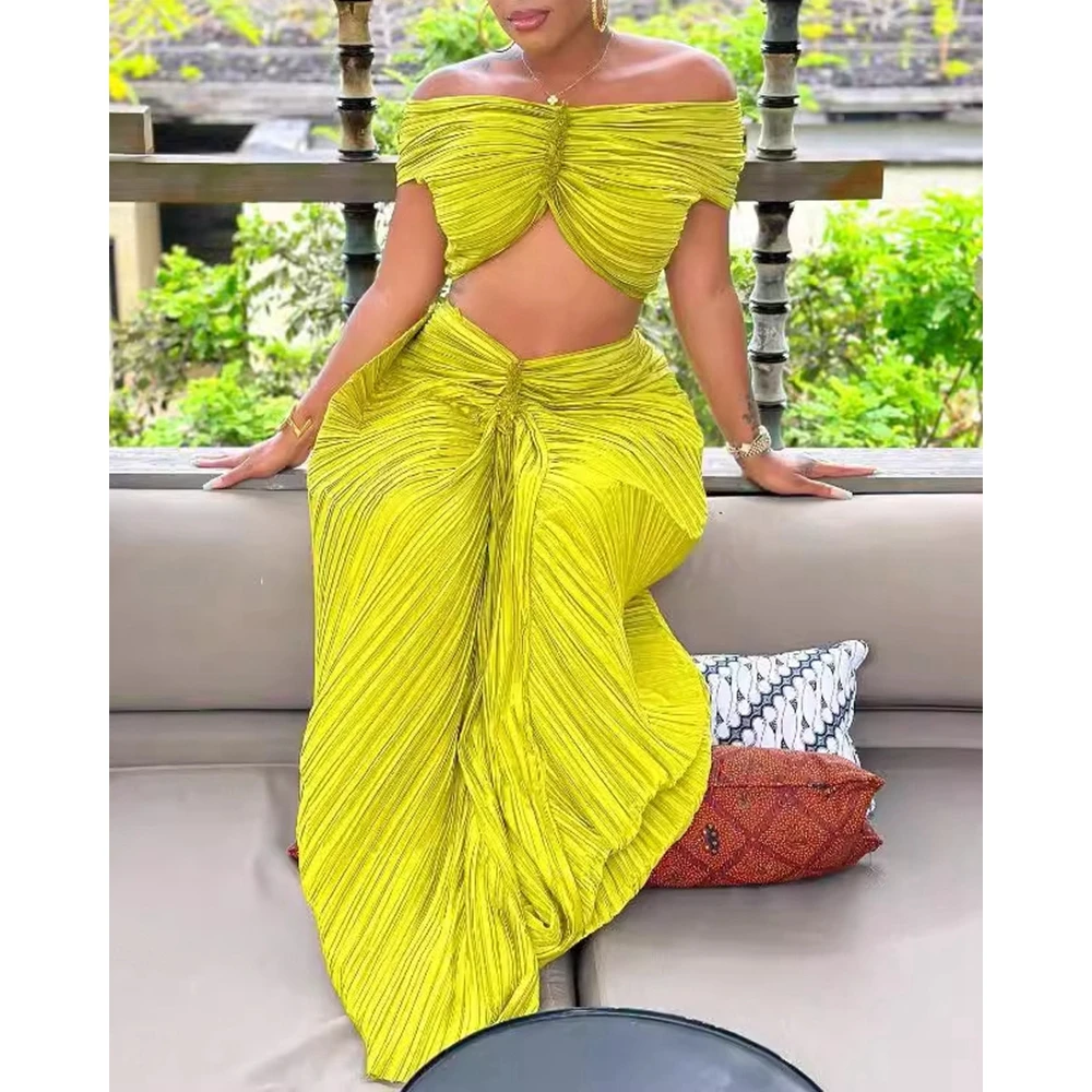 Женский комплект из двух предметов летний плиссированный укороченный топ с