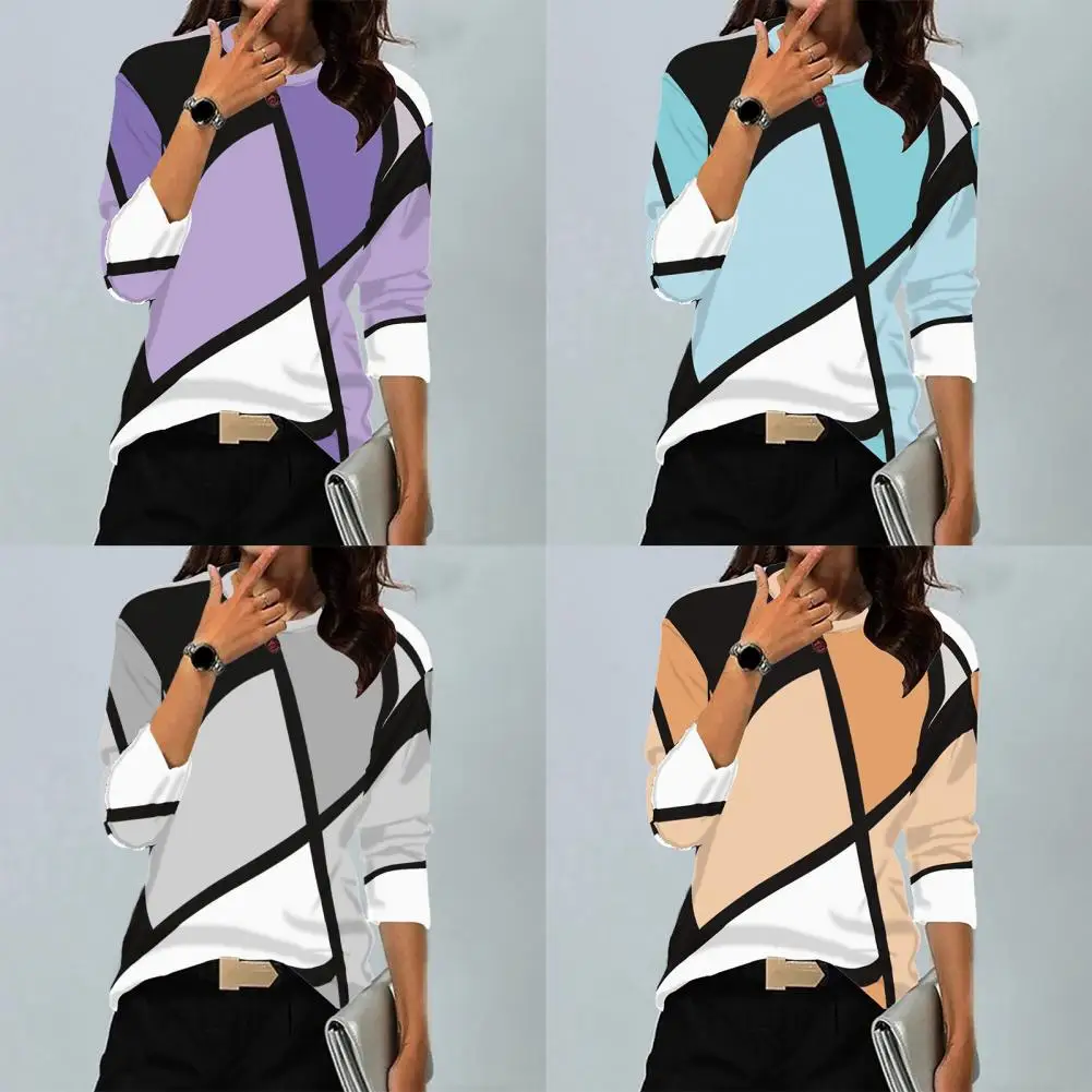 

Футболка женская эластичная дышащая, простая повседневная рубашка контрастных цветов с геометрическим узором, универсальный пуловер