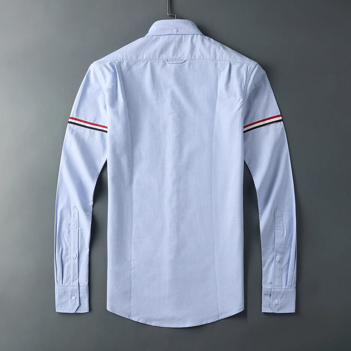 TB Shirts Men New Turn Down Collar Oxford Shirts Men Slim Long Sleeve Casual Shirt Shoulder Ribbon Solid Men's Clothing