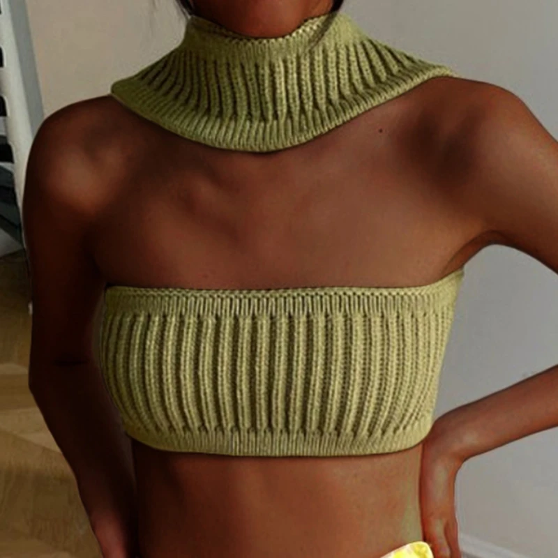 

Летний вязаный свитер на флисе с лямкой на шее, привлекательные укороченные топы, Повседневная Уличная одежда, мини-жилет, женская одежда, п...