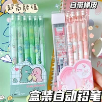 automatic pencil boxed cartoon activity pencil student cute creative press pen school stationery with eraser gift