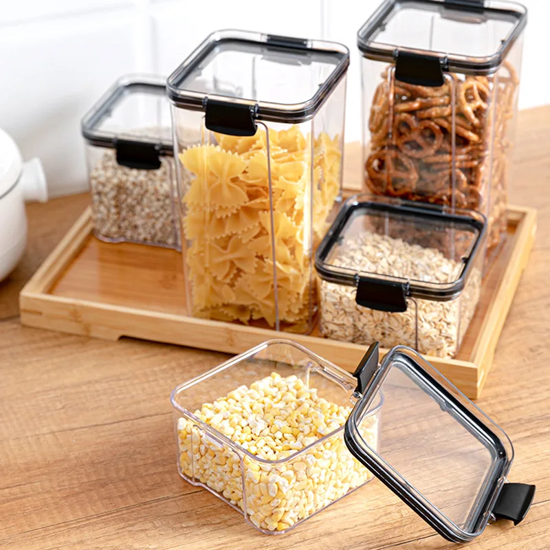 

Large Stackable Airtight Food Spice Jars With Lid Mason Cookie Candy Sugar Plastic Containers Kitchen Rice Storage Organization