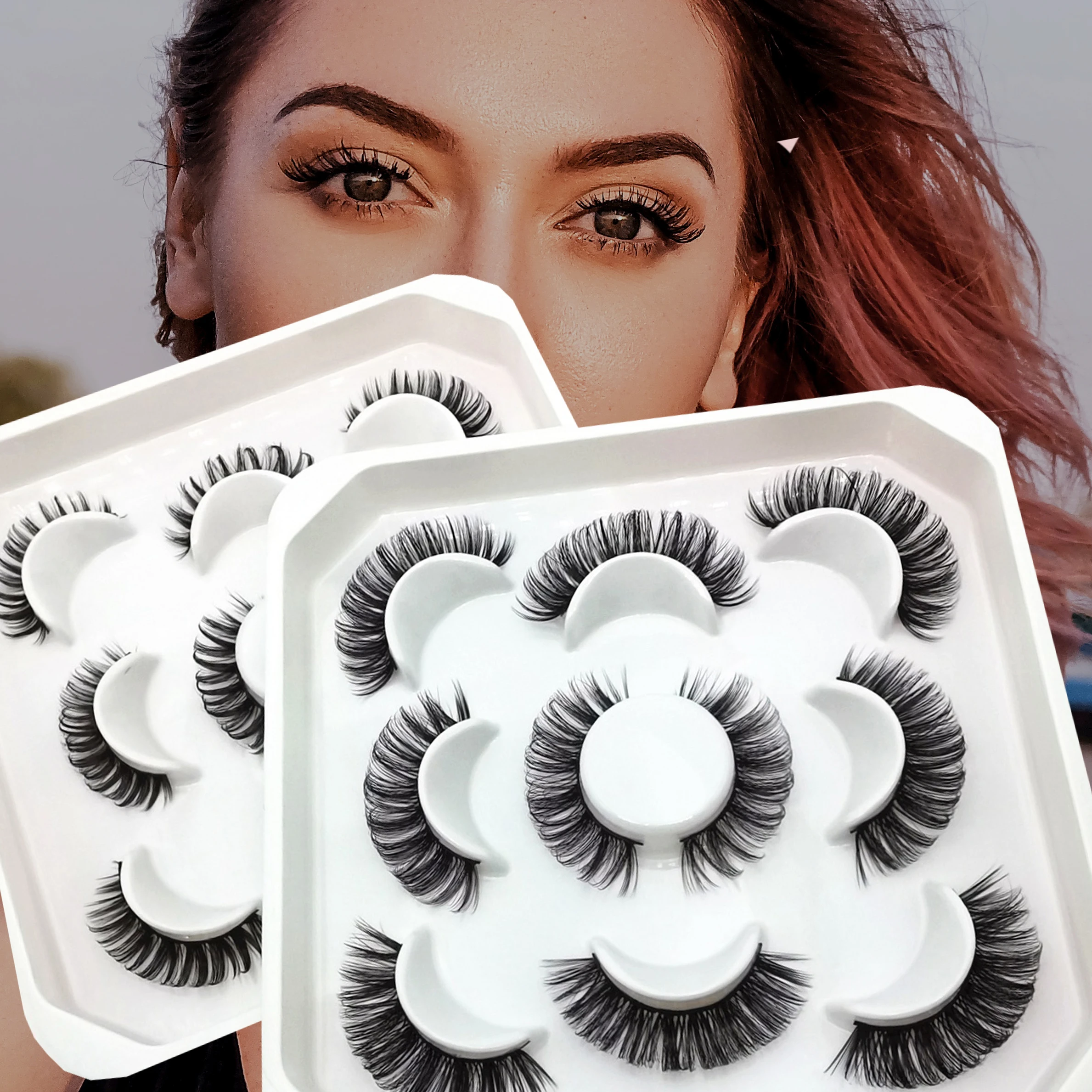 

5 Pairs Russian Strip Lashes DD Curl False Eyelashes Natural Soft Wispy Lash Cross Strip 3D Faux Mink Lashes Eyelash Extension