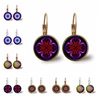 sweet and romantic kaleidoscope fashion hanging french earrings 16mm glass cabochon mandala pattern earrings female gift jewelry
