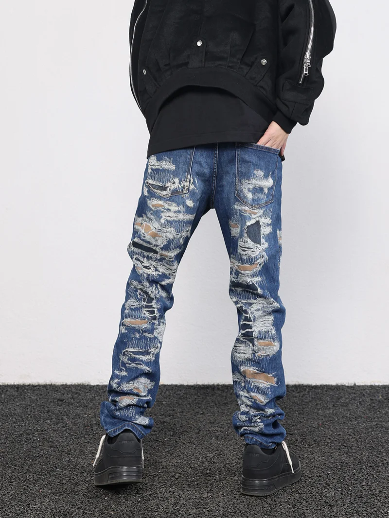 Retro Washed 3D Printed Fake Distressed Jeans Hip Hop Denim Pants Streetwear Jean Pants Mens Harajuku Cotton Trousers Joggers