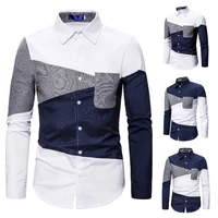 2022 new spring and autumn mens color blocking long sleeved shirt youth lapel slim shirt cotton blend large size mens top