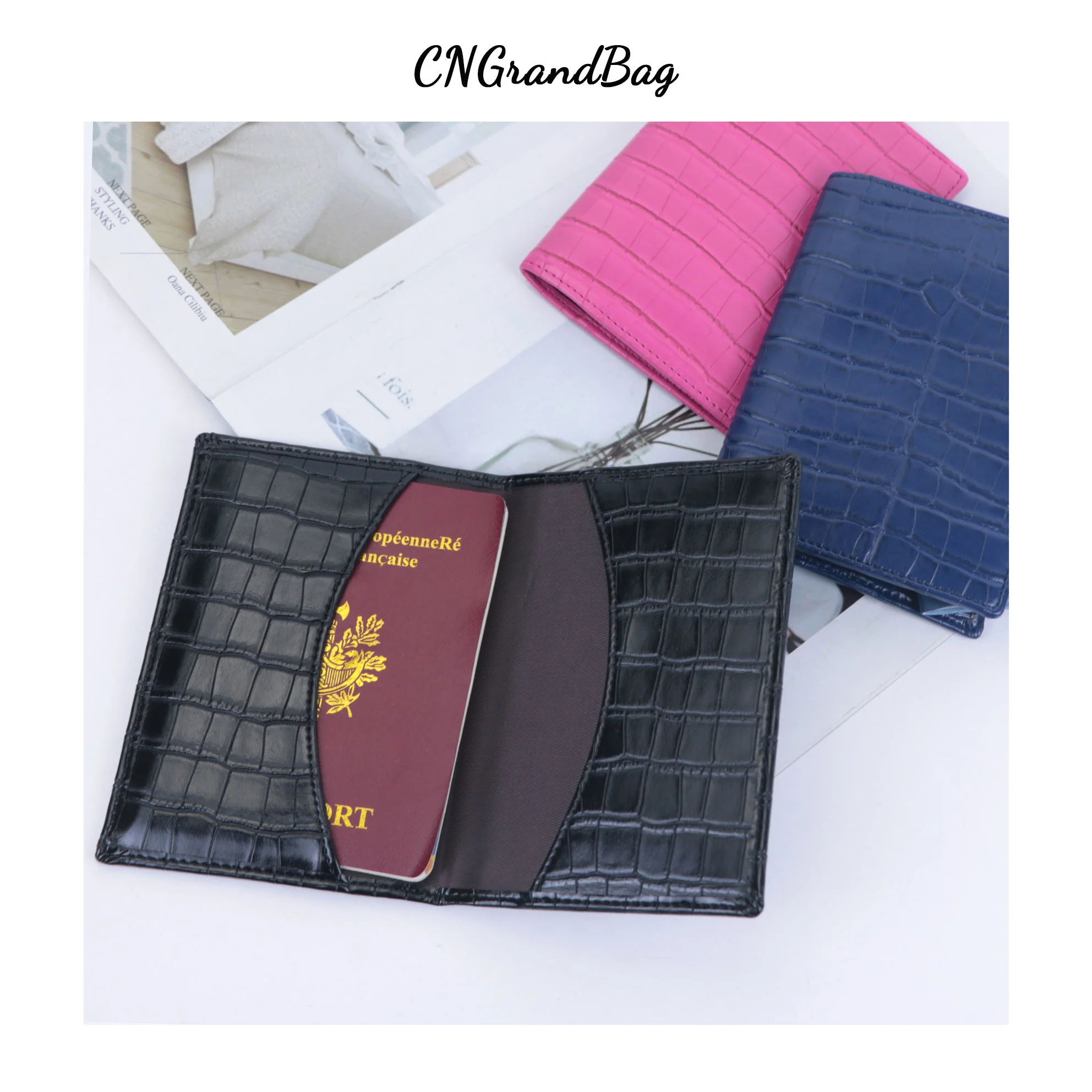 Free Custom Letters Embossed Crocodile Leather Passport Holder Cover Travel Passport Wallet