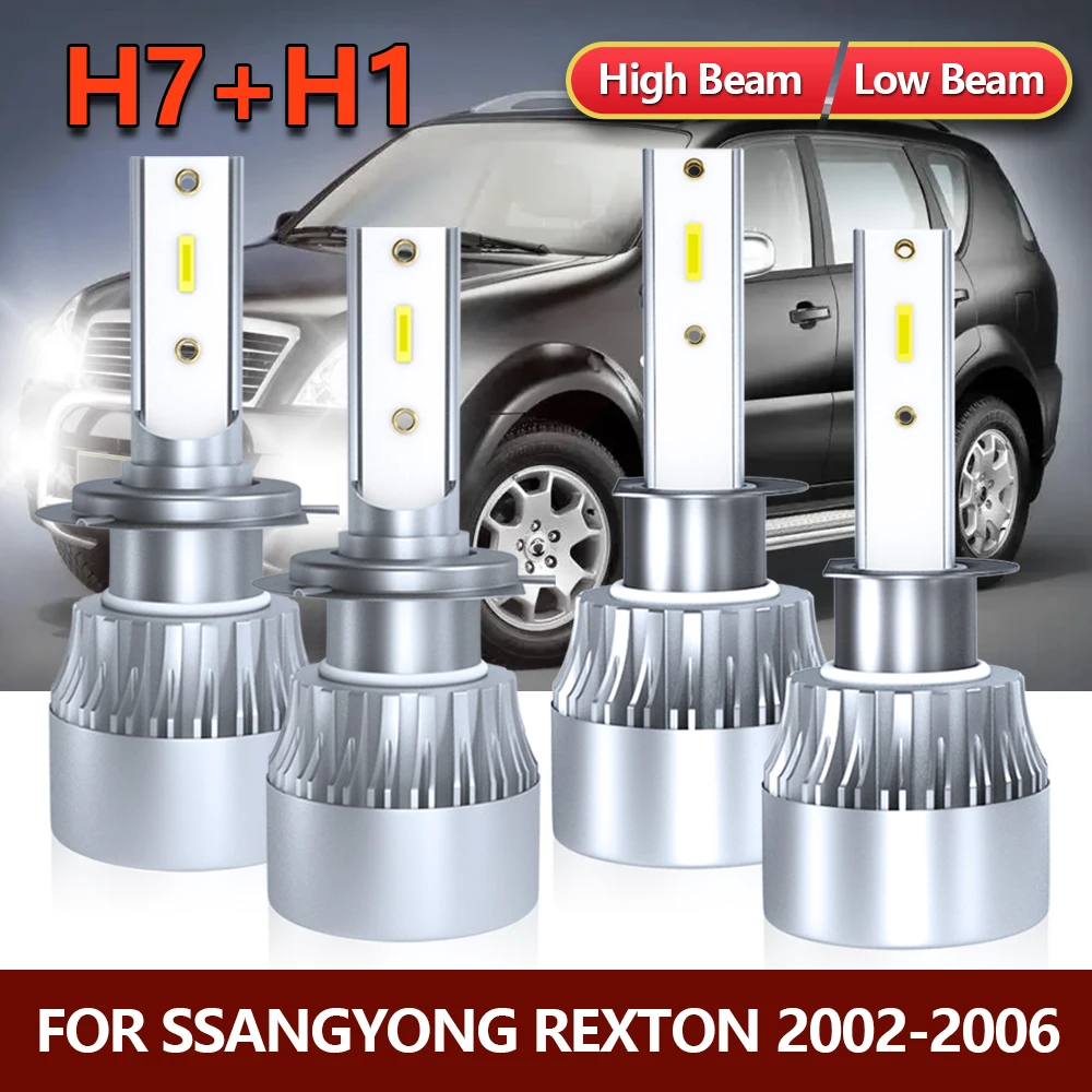 

4x LED Headlight Bulbs H1 H7 High Low Combo Car Conversion Lamp White For Ssangyong Rexton 2002 2003 2004 2005 2006