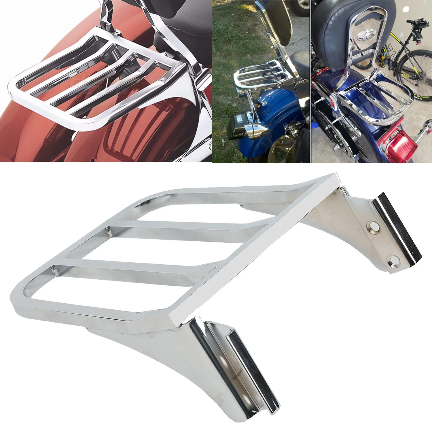 

Chrome Motorcycle Sissy Bar Backrest Luggage Rack For Harley Dyna 06-17 Sportster XL 04-17 Softail 84-05 FLST FLSTC LSTSC 06-17