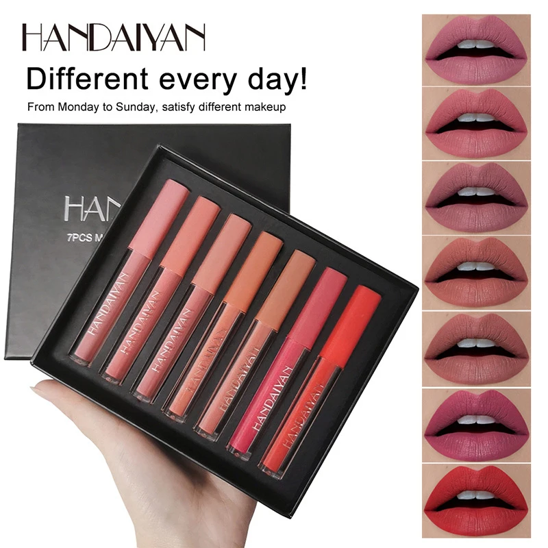 

7pc HANDAIYAN Lipstick Set Waterproof Matte Lipstick Lip Pigment Dark Red Black Long Lasting Lip Gloss Makeup Lipgloss Cosmetics