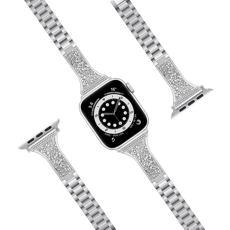 Slim Diamond strap for Apple Watch band 7 6 5 4 Stainless steel bracelet wrist belt Iwatch series 45mm 41mm 44mm 42mm 40mm 38mm