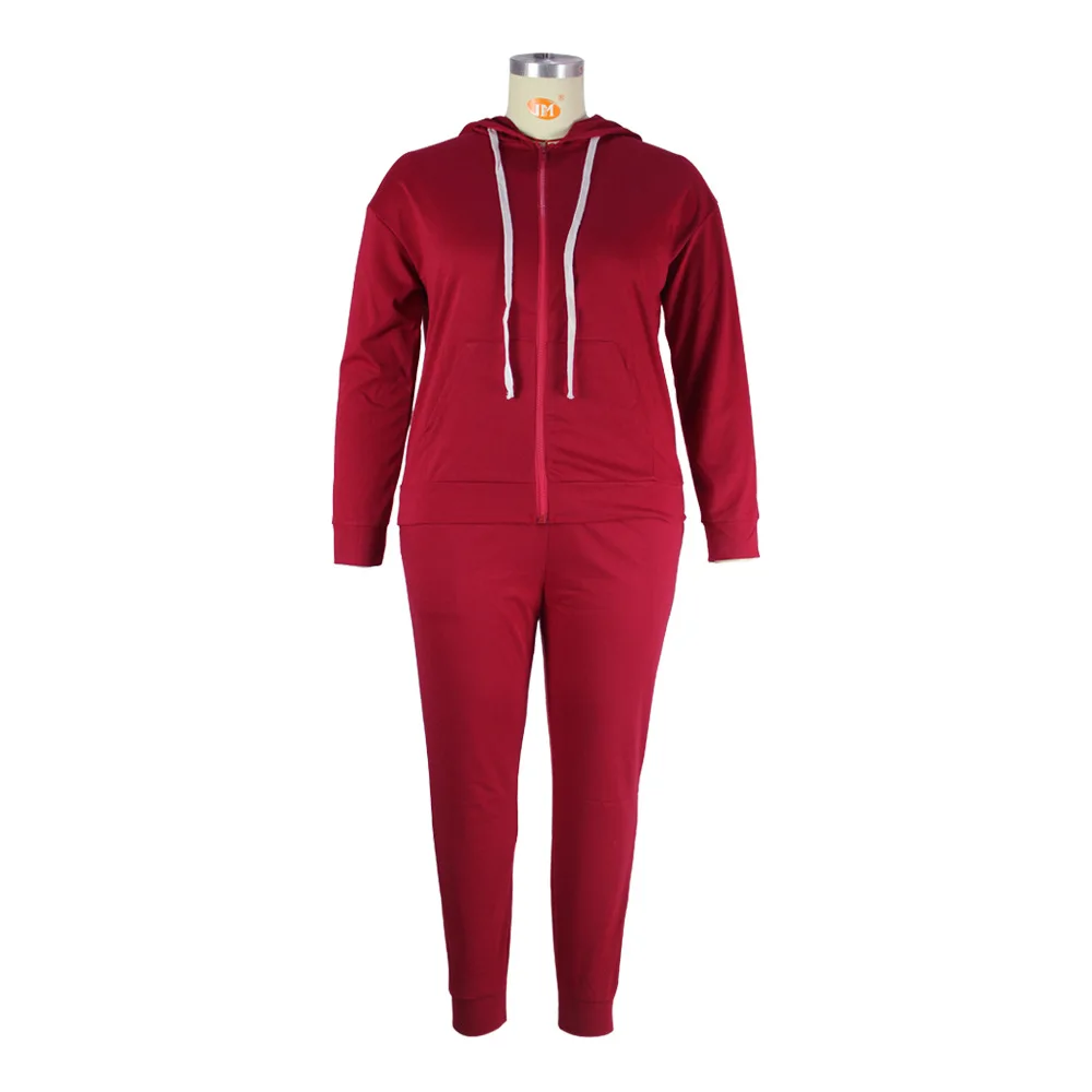 Plus Size Sets Long Sleeve Fashion Slim Solid Casual Pencil Pants Hooded Sweater Two-piece Suit 2 Piece Sets Womens Outfits