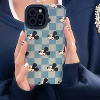 disney lattice mickey mouse phone cases for iphone 13 12 11 pro max xr xs max x 2022 luxury lady girl soft silicone cover gift