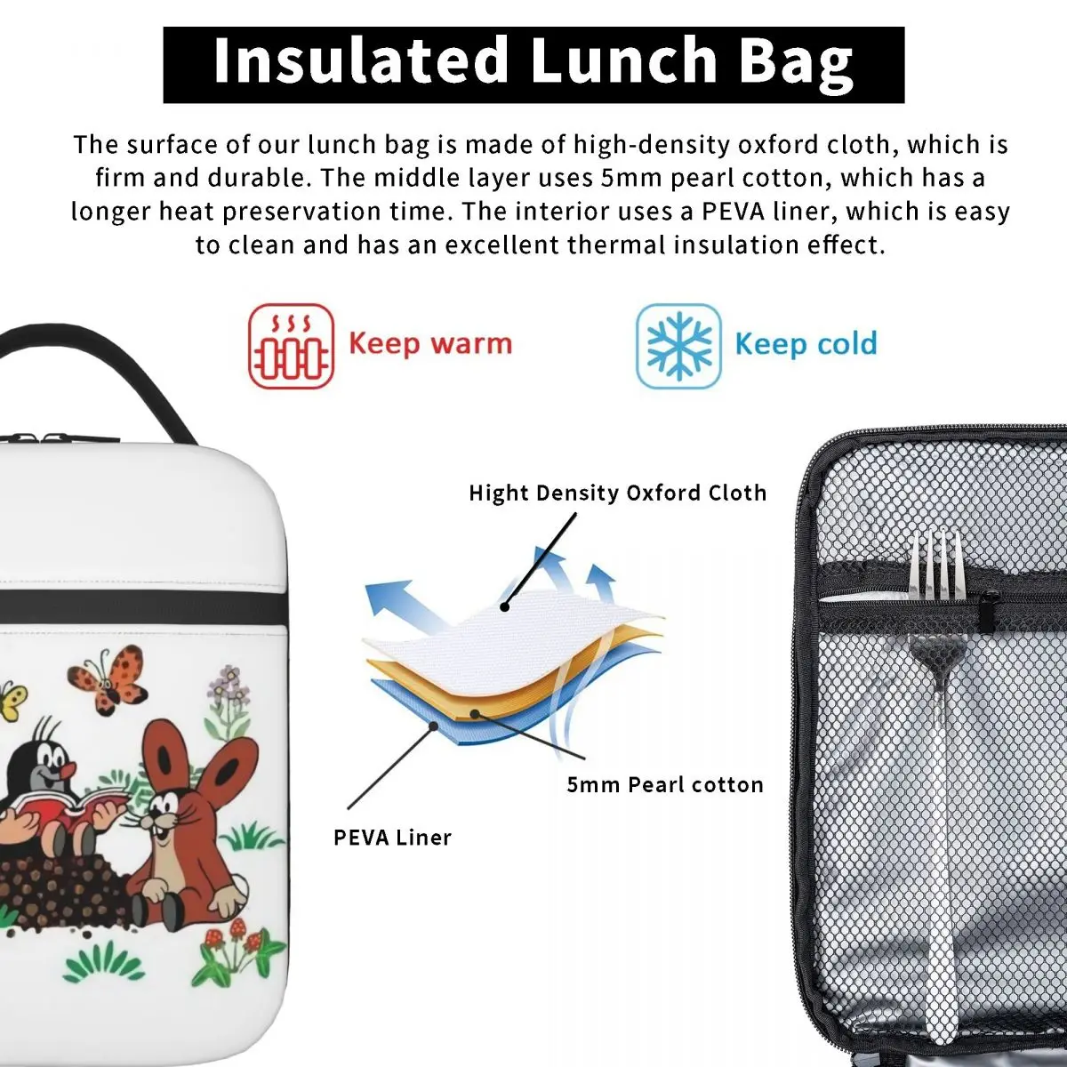 Термоизолированная сумка для ланча с мультяшным изображением Кротов Krtek