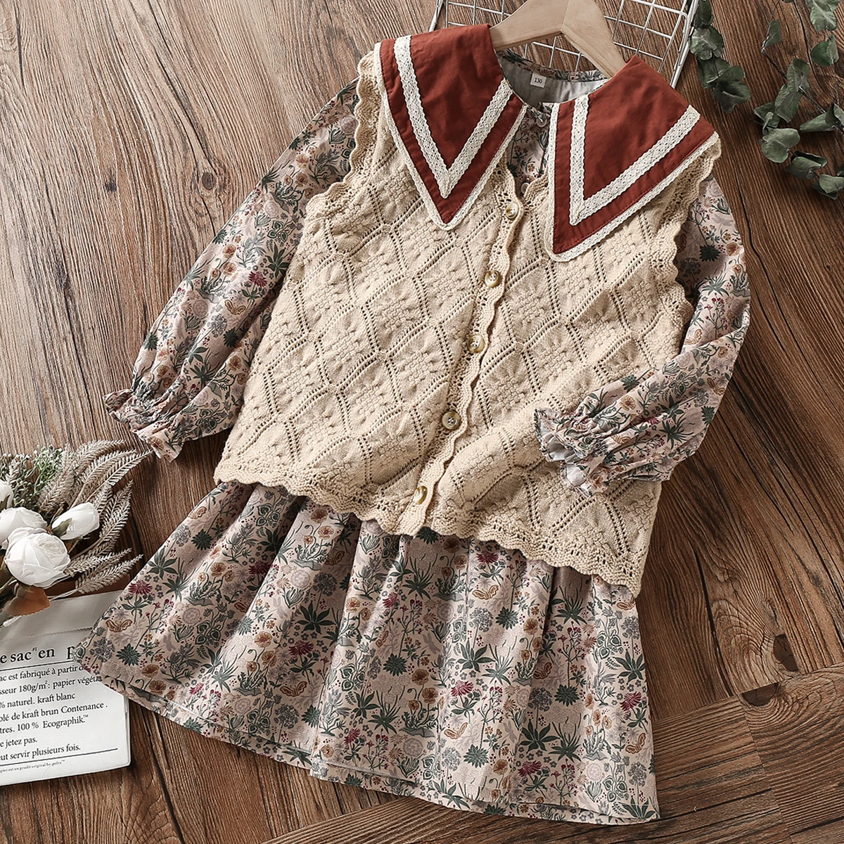 

Girls Dresses for Kids Clothes Teenagers School Baby Vest & Floral Dress 2pcs Spring Autumn Children Costumes 6 8 10 12 13 Years