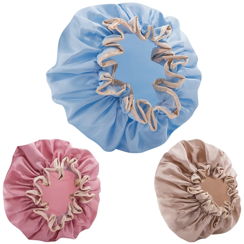 

Double-Layer Shower Cap Women's Waterproof Hat Bathing Long Hair Bathing Headgear Hair Cover Oil Fume Dry Hair Cap