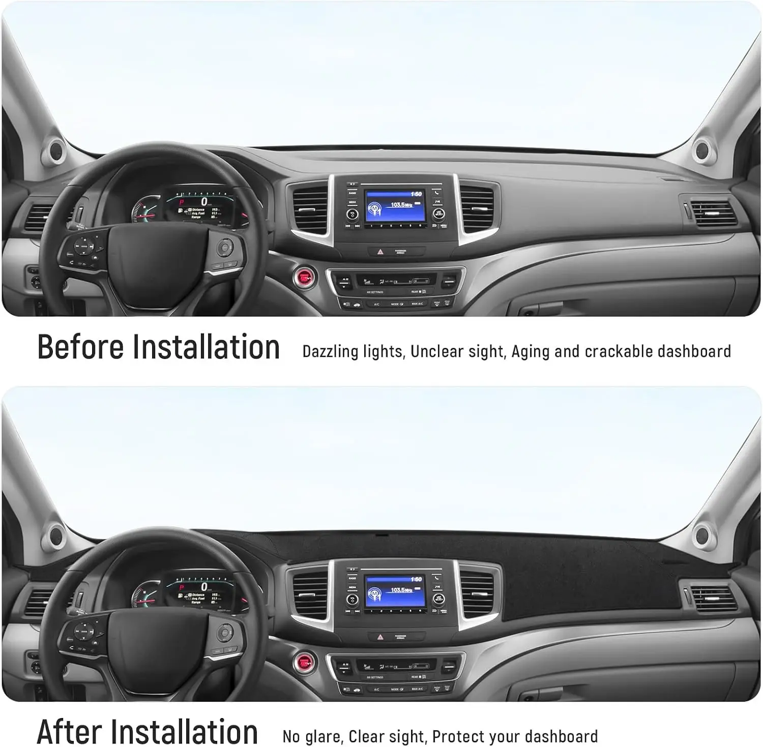 Фото Чехол для приборной панели Honda Pilot 2016-2022, аксессуары, фланелевый чехол для приборной панели, коврик для центральной консоли, защитный коврик от солнца №2