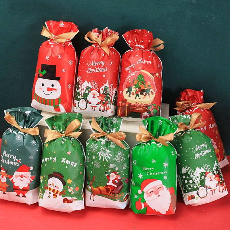 

50 шт. рождественские подарочные пакеты, сумка на шнурке, печенье Санта-Клаус, конфеты, Упаковочная Сумка, рождественский дом, детские подарки, оптовая продажа